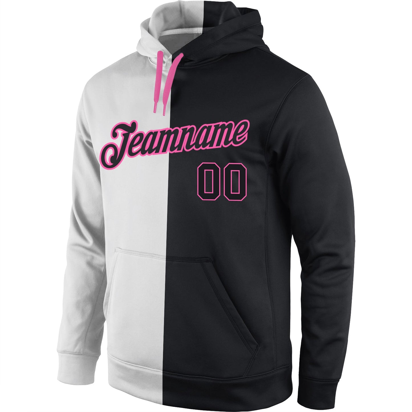 Custom Stitched White Black-Pink Split Fashion Sports Pullover Sweatshirt Hoodie view 2