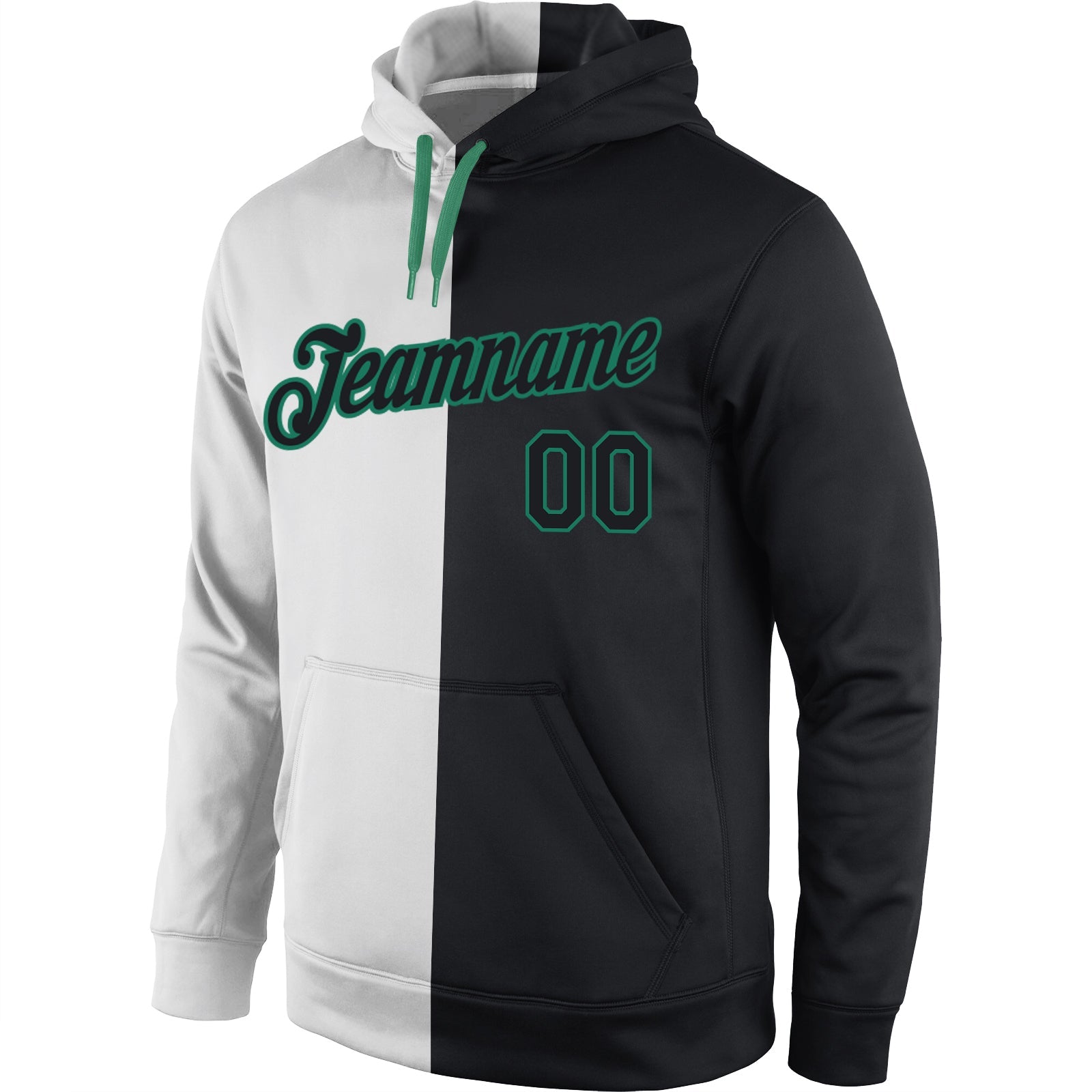 Custom Stitched White Black-Kelly Green Split Fashion Sports Pullover Sweatshirt Hoodie view 2