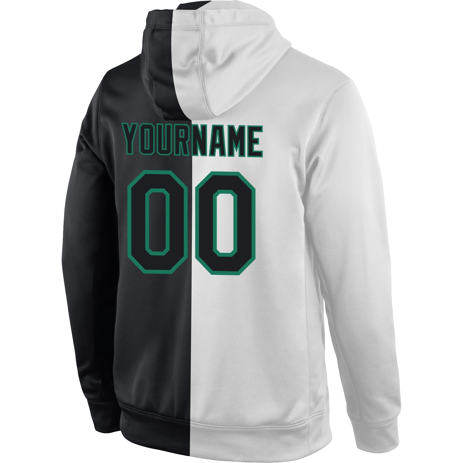 Custom Stitched White Black-Kelly Green Split Fashion Sports Pullover Sweatshirt Hoodie view 3