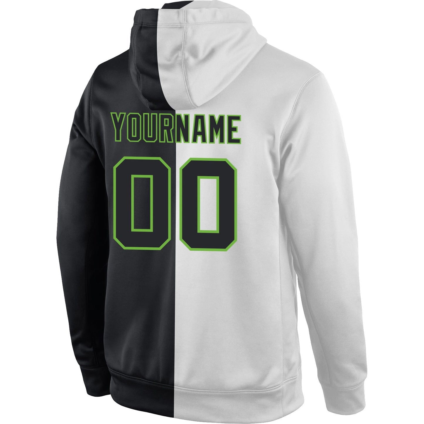 Custom Stitched White Black-Neon Green Split Fashion Sports Pullover Sweatshirt Hoodie view 3