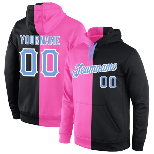 Custom Stitched Pink Light Blue-Black Split Fashion Sports Pullover Sweatshirt Hoodie - Main View