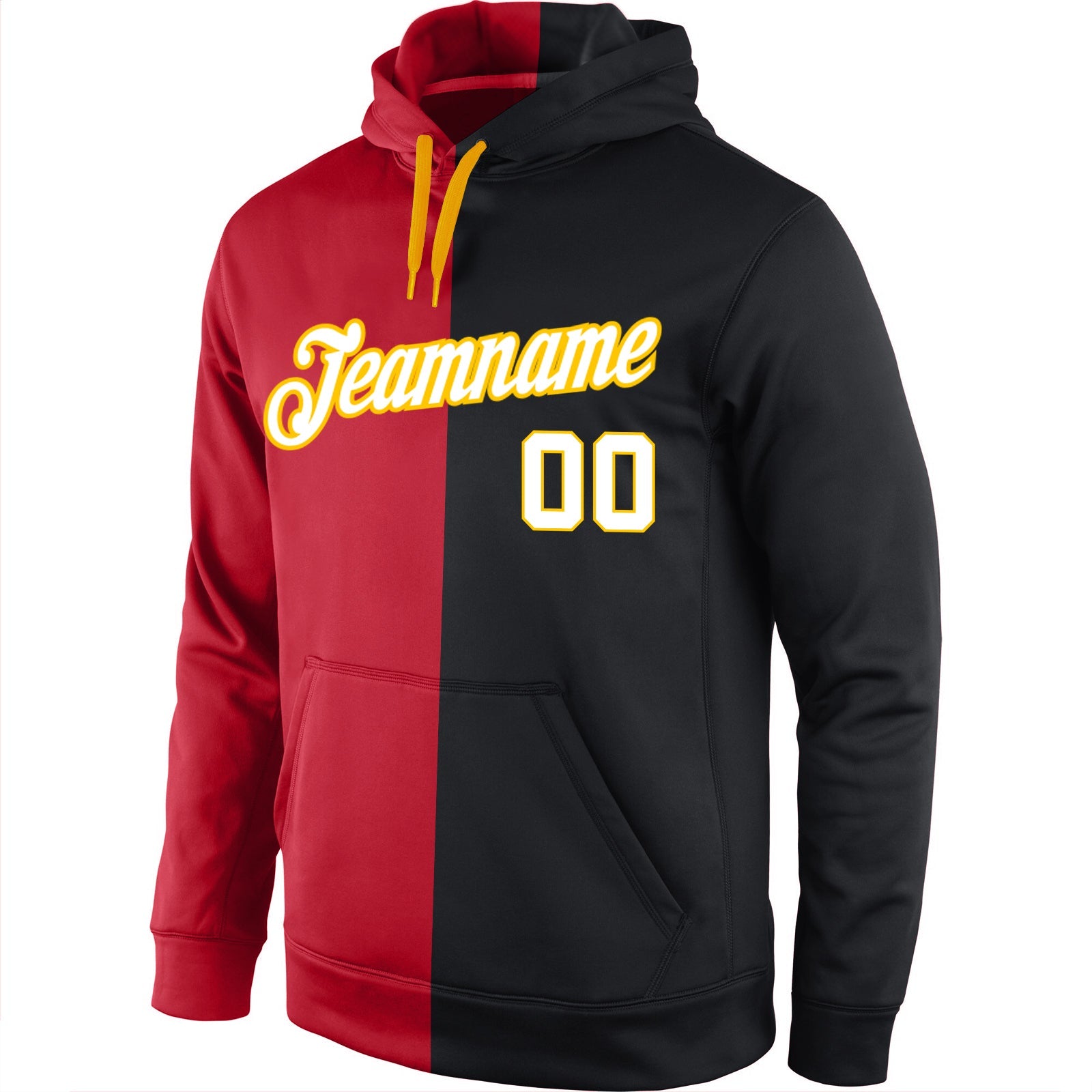 Custom Stitched Red White-Black Split Fashion Sports Pullover Sweatshirt Hoodie view 2