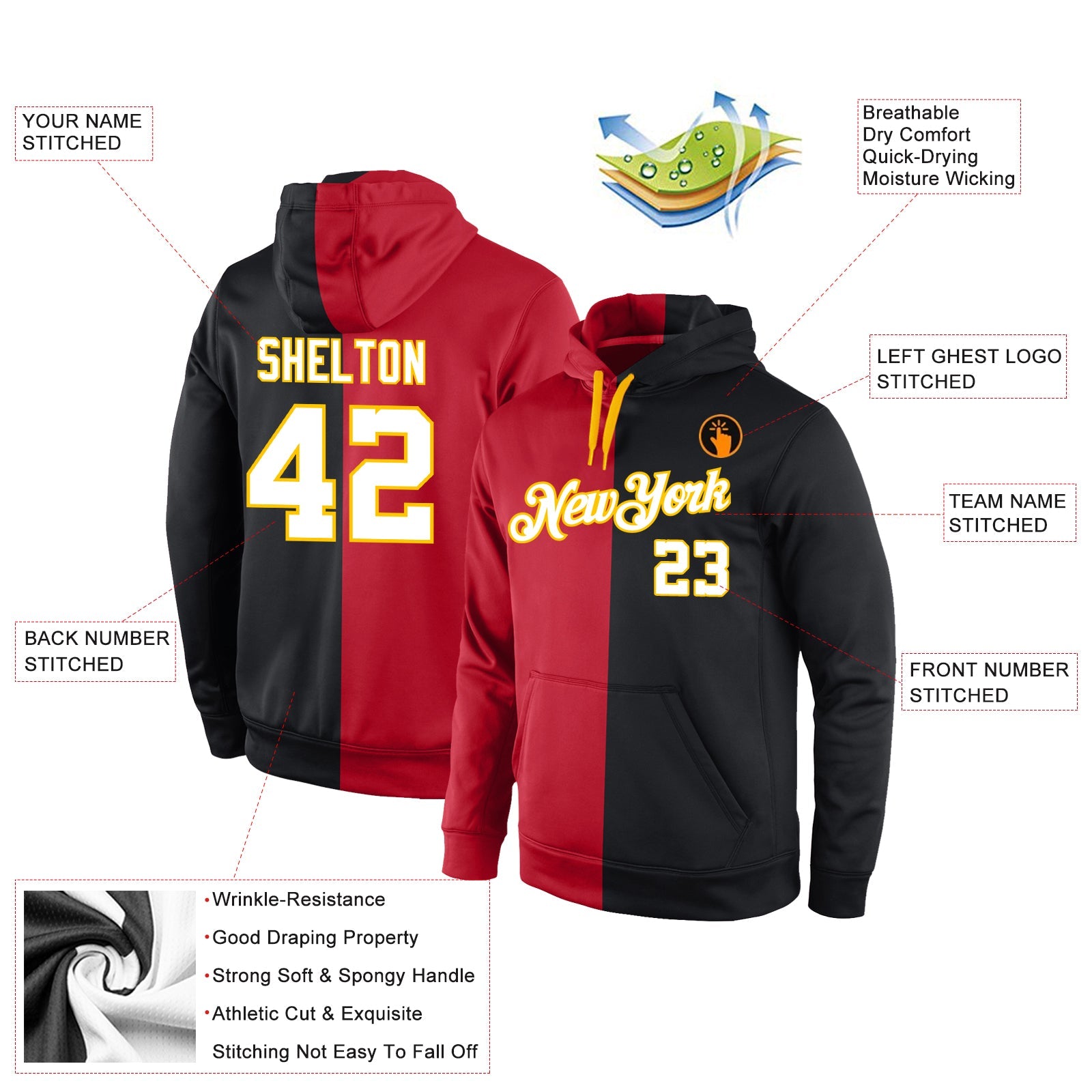 Custom Stitched Red White-Black Split Fashion Sports Pullover Sweatshirt Hoodie view 4