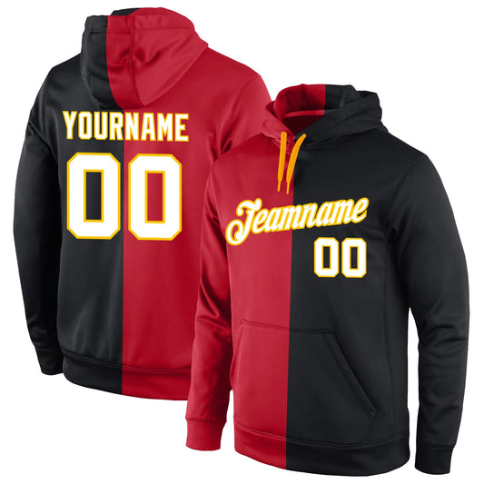 Custom Stitched Red White-Black Split Fashion Sports Pullover Sweatshirt Hoodie - Main View