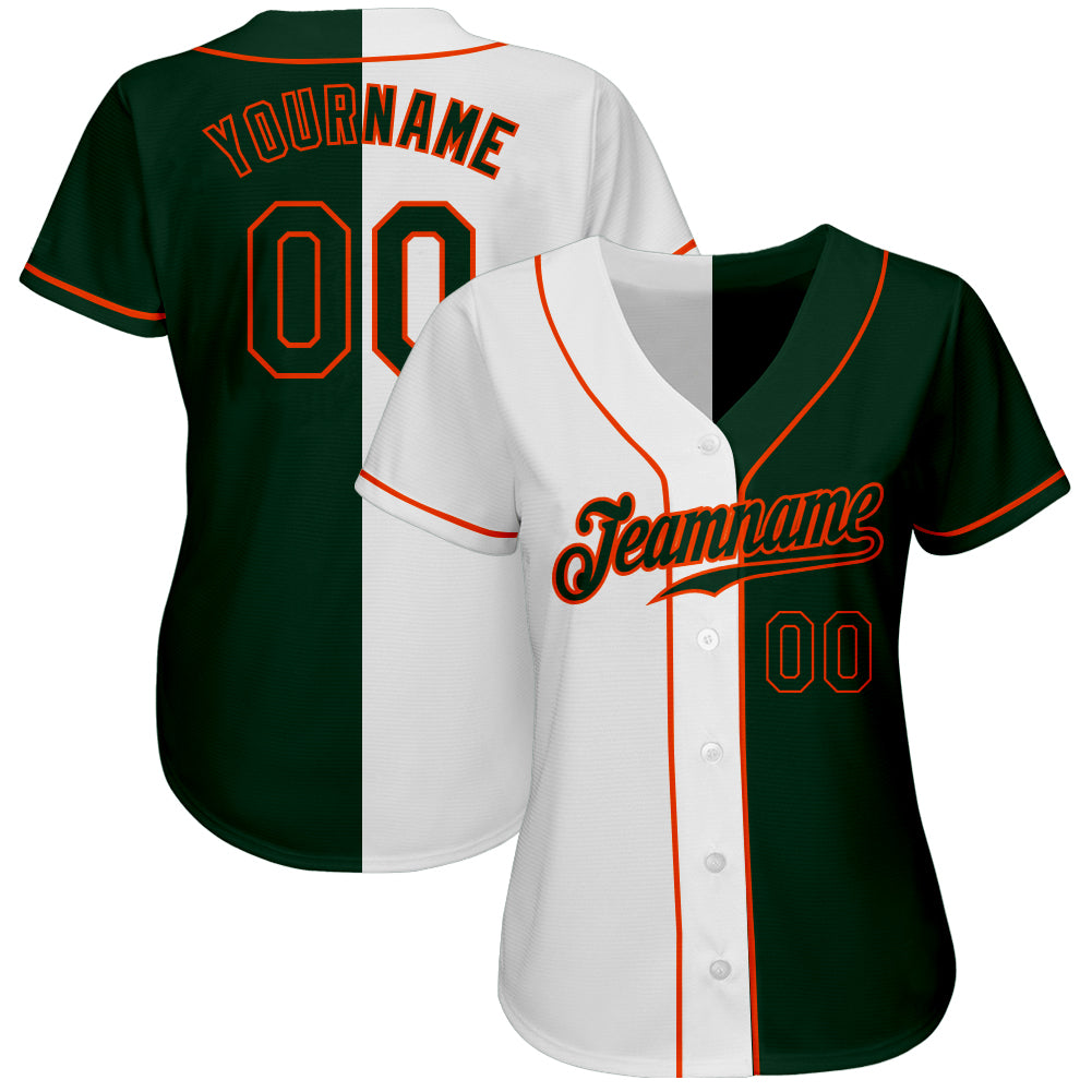 Custom White Green-Orange Authentic Split Fashion Baseball Jersey view 2