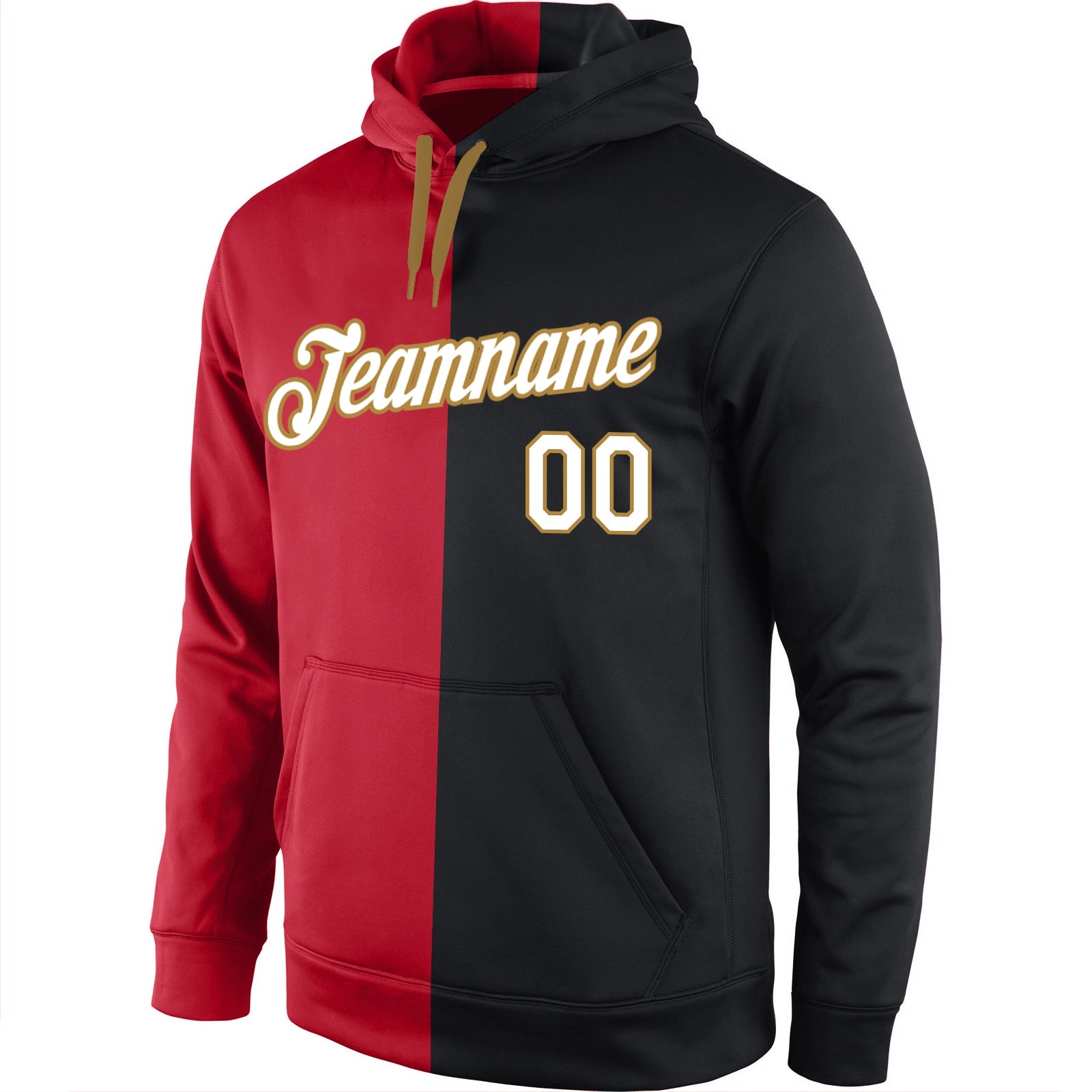 Custom Stitched Red White-Black Split Fashion Sports Pullover Sweatshirt Hoodie view 2