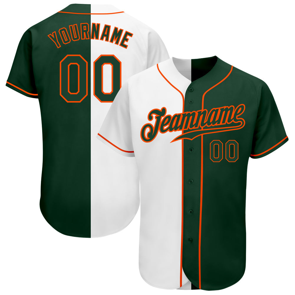Custom White Green-Orange Authentic Split Fashion Baseball Jersey - Main View