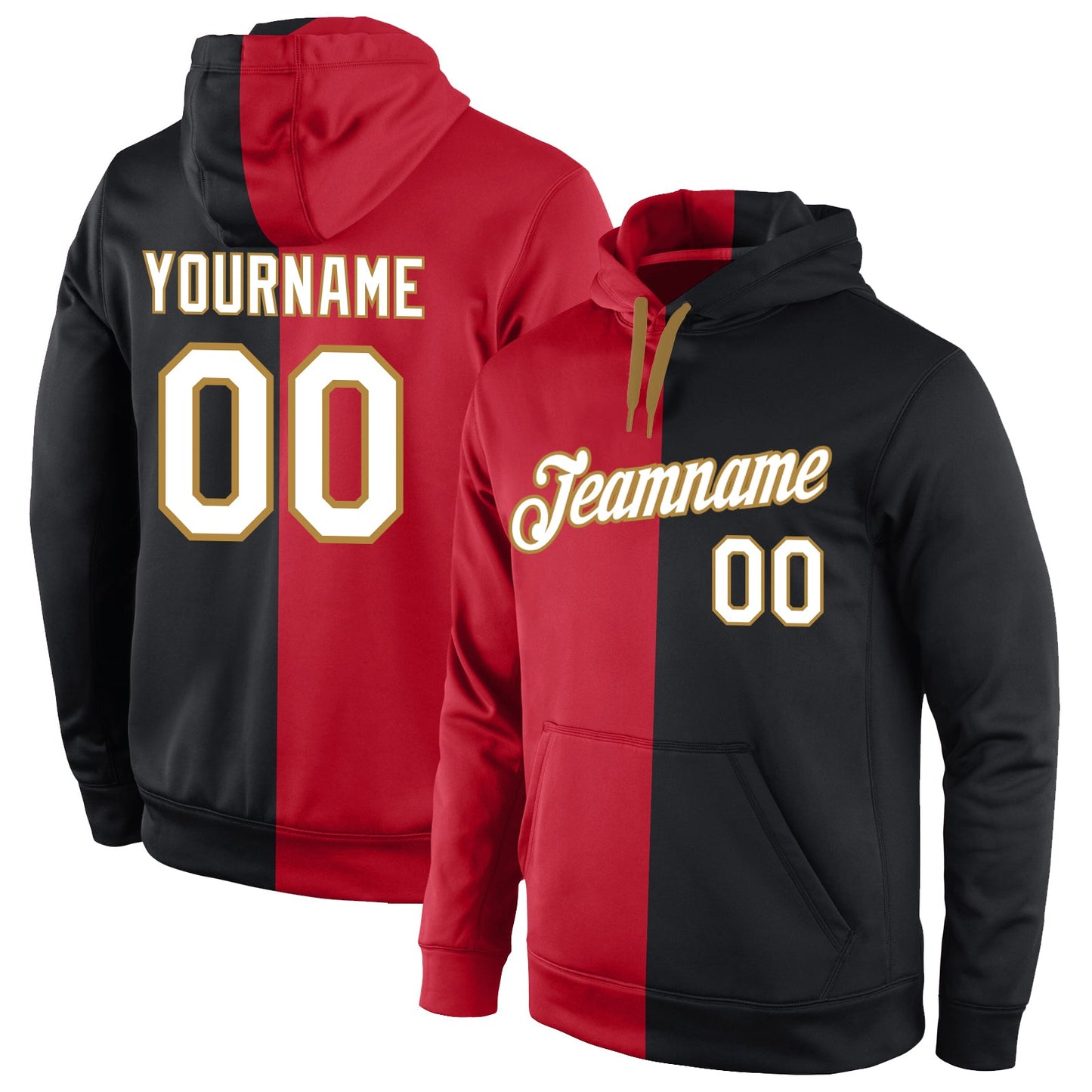 Custom Stitched Red White-Black Split Fashion Sports Pullover Sweatshirt Hoodie - Main View