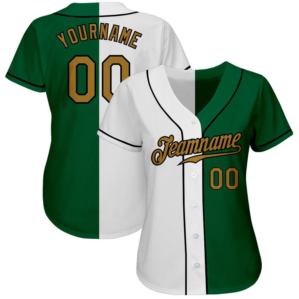 Custom White Old Gold-Black Authentic Split Fashion Baseball Jersey view 2
