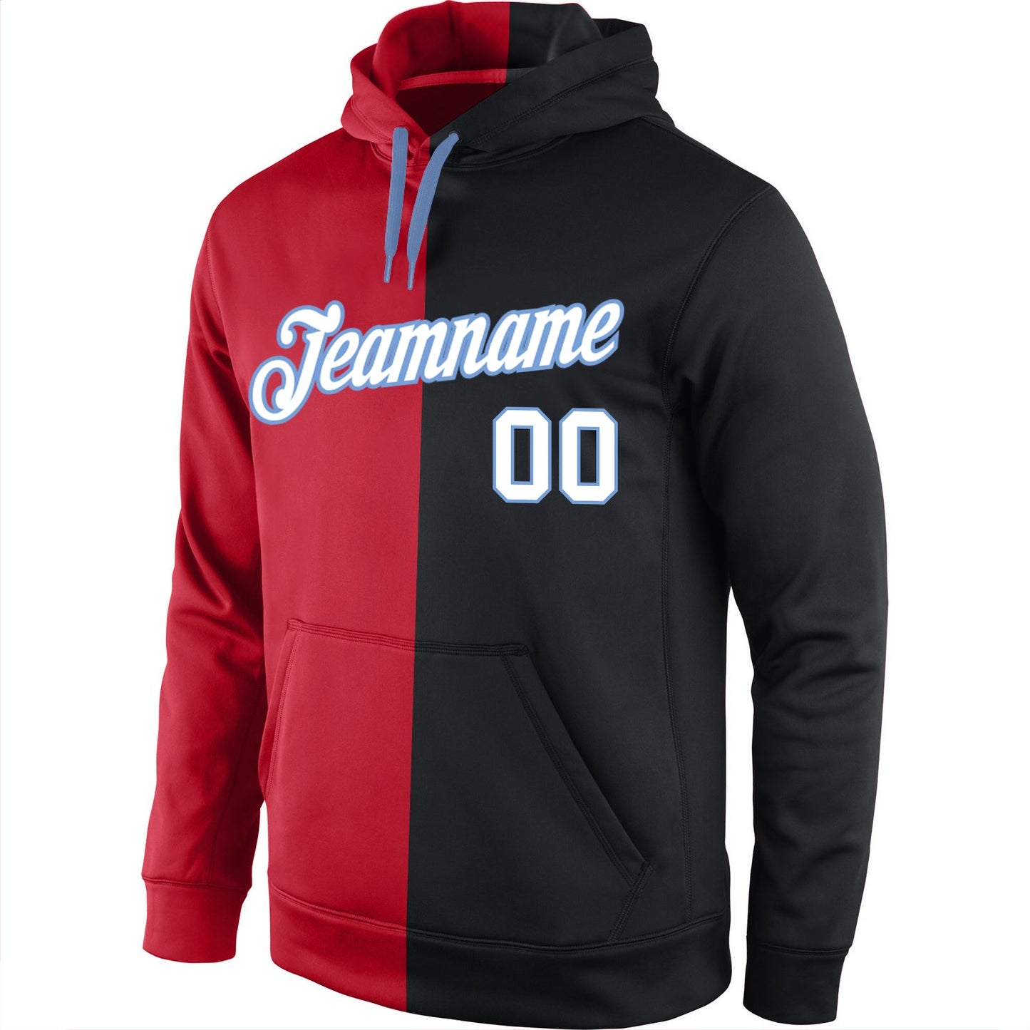 Custom Stitched Red White-Black Split Fashion Sports Pullover Sweatshirt Hoodie view 2