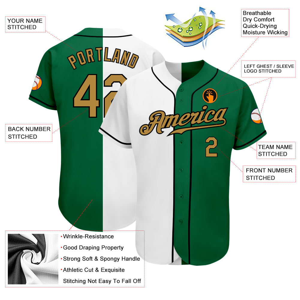 Custom White Old Gold-Black Authentic Split Fashion Baseball Jersey view 3