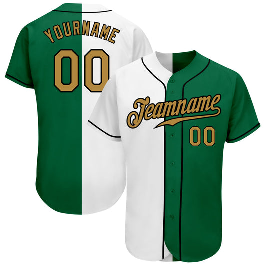Custom White Old Gold-Black Authentic Split Fashion Baseball Jersey - Main View