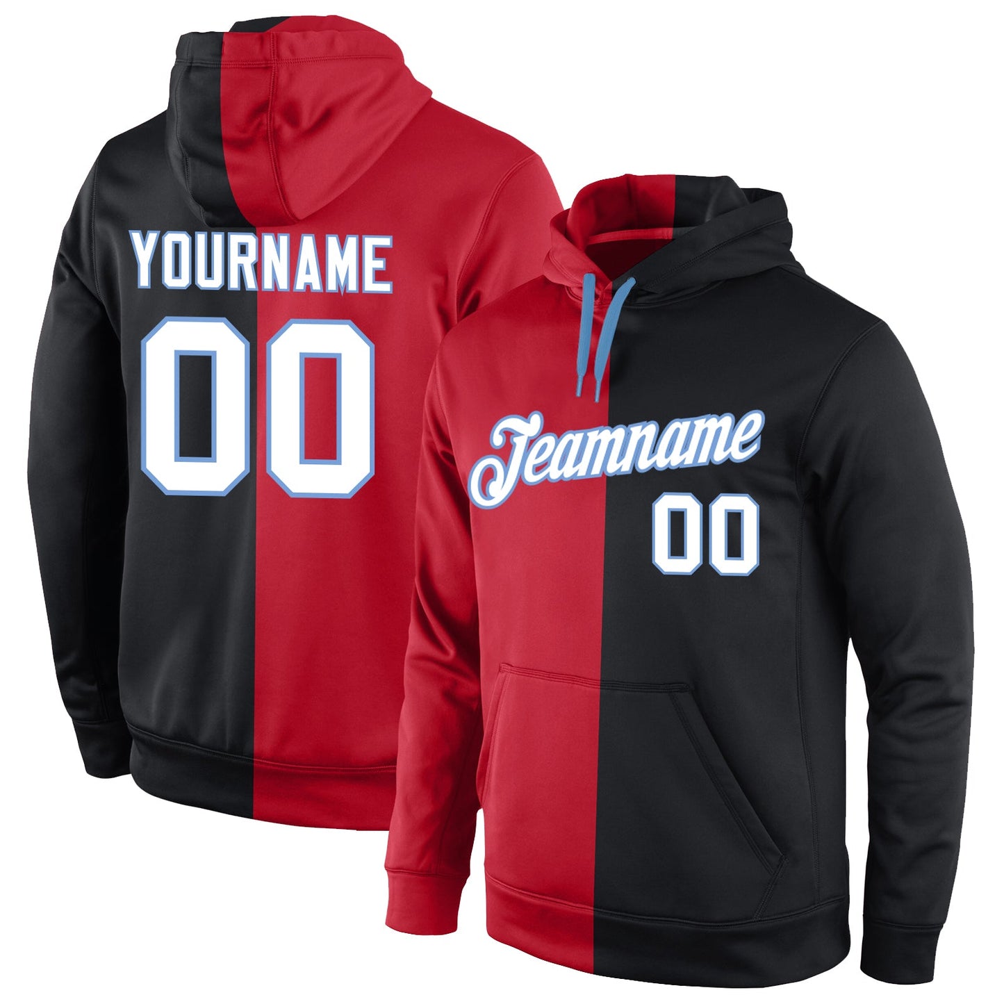 Custom Stitched Red White-Black Split Fashion Sports Pullover Sweatshirt Hoodie - Main View