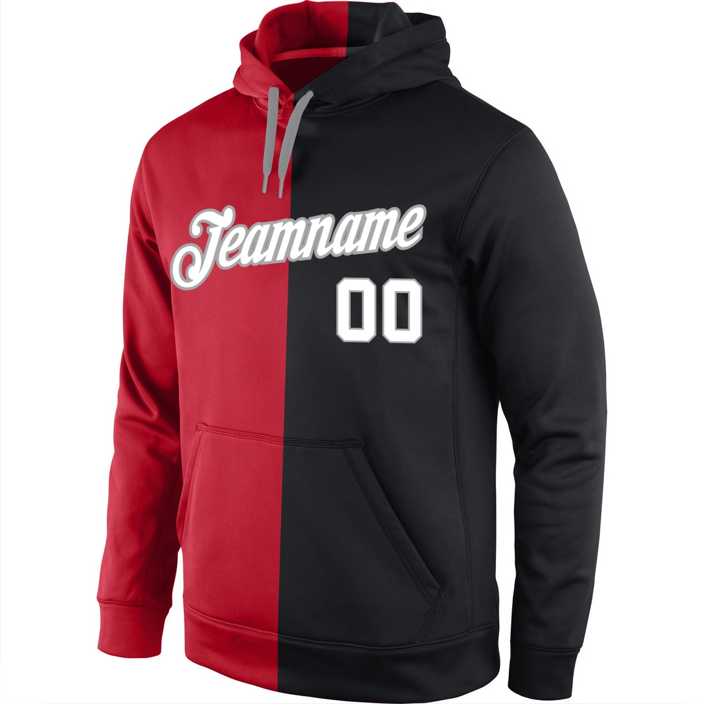Custom Stitched Red White-Black Split Fashion Sports Pullover Sweatshirt Hoodie view 2