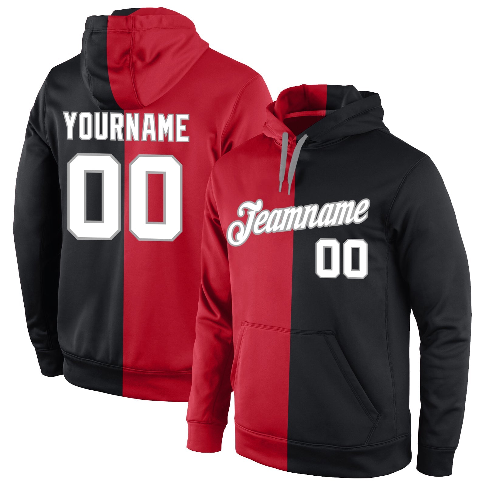 Custom Stitched Red White-Black Split Fashion Sports Pullover Sweatshirt Hoodie - Main View