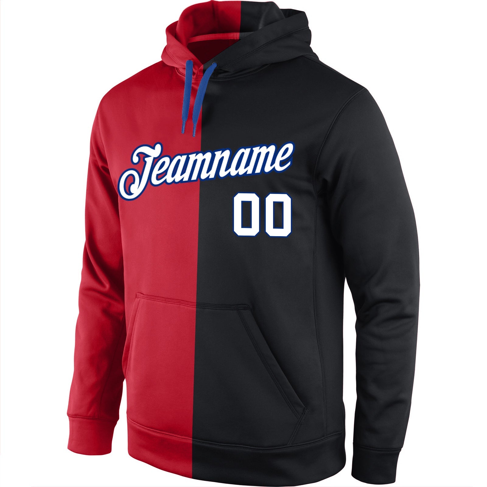 Custom Stitched Red White-Black Split Fashion Sports Pullover Sweatshirt Hoodie view 2