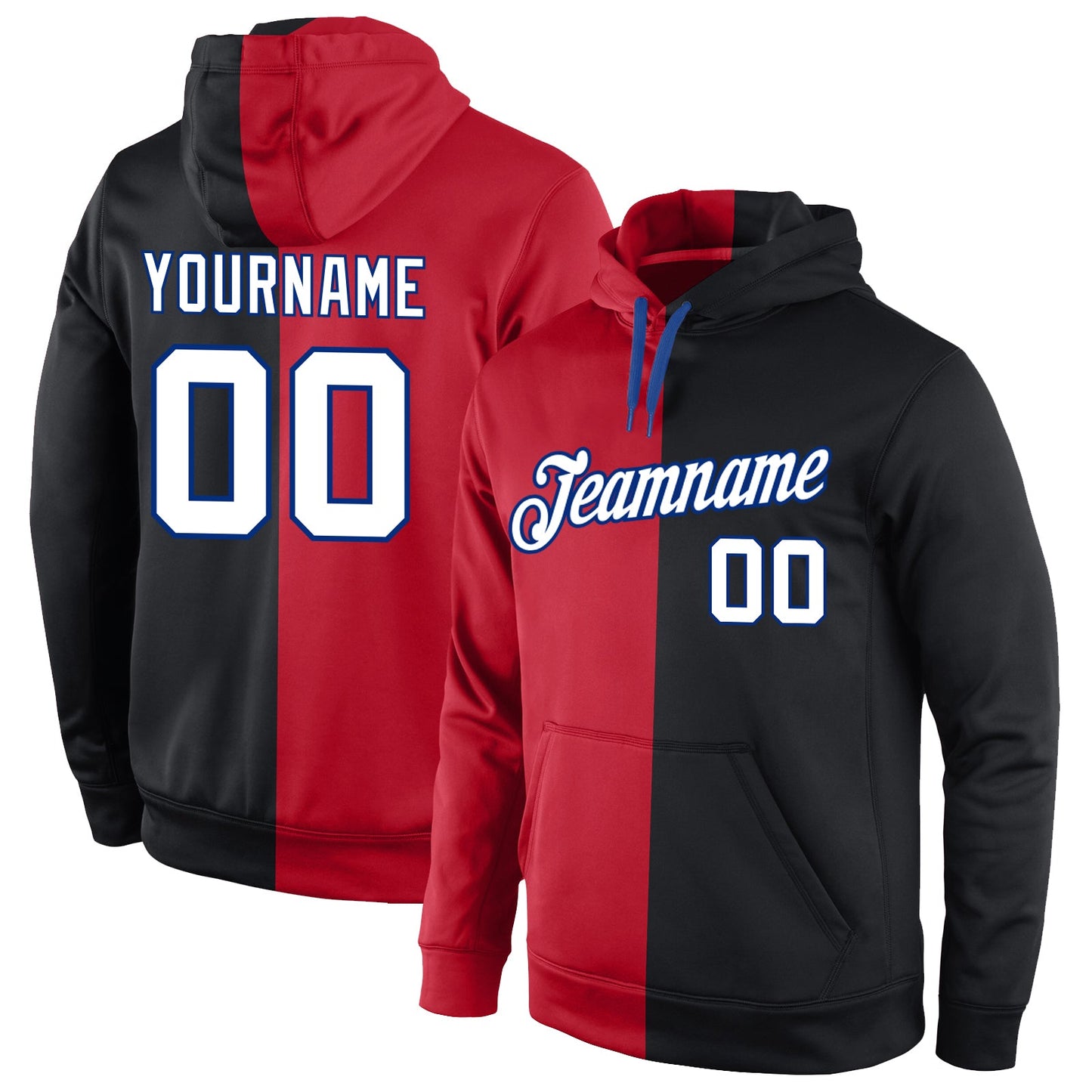 Custom Stitched Red White-Black Split Fashion Sports Pullover Sweatshirt Hoodie - Main View