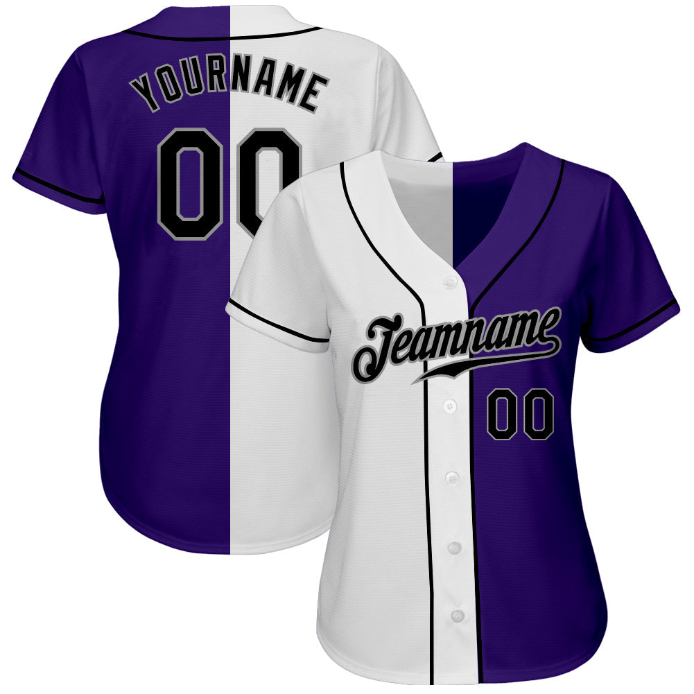 Custom White Black-Gray Authentic Split Fashion Baseball Jersey view 2