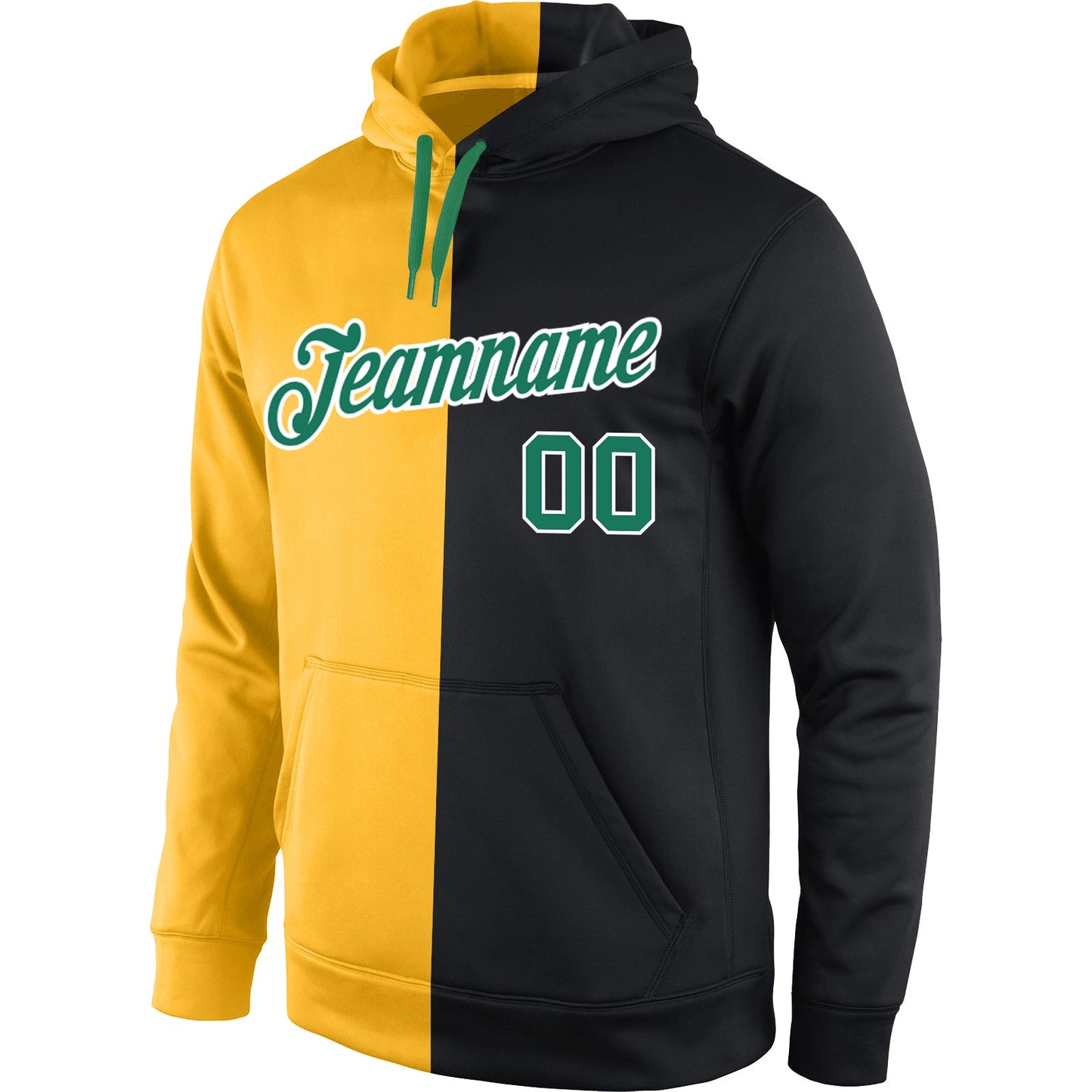 Custom Stitched Gold Kelly Green-Black Split Fashion Sports Pullover Sweatshirt Hoodie view 2