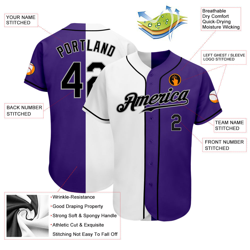Custom White Black-Gray Authentic Split Fashion Baseball Jersey view 3