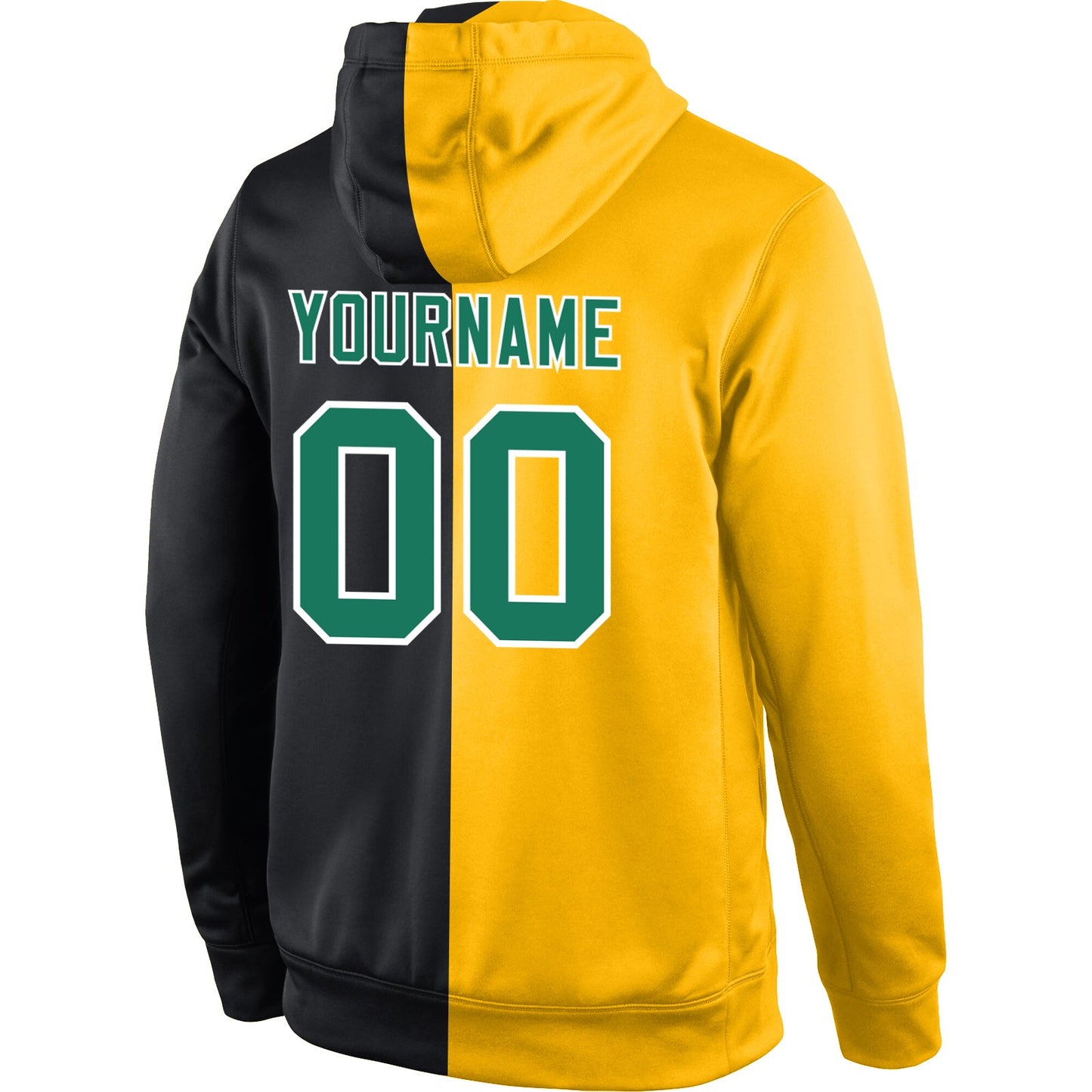 Custom Stitched Gold Kelly Green-Black Split Fashion Sports Pullover Sweatshirt Hoodie view 3