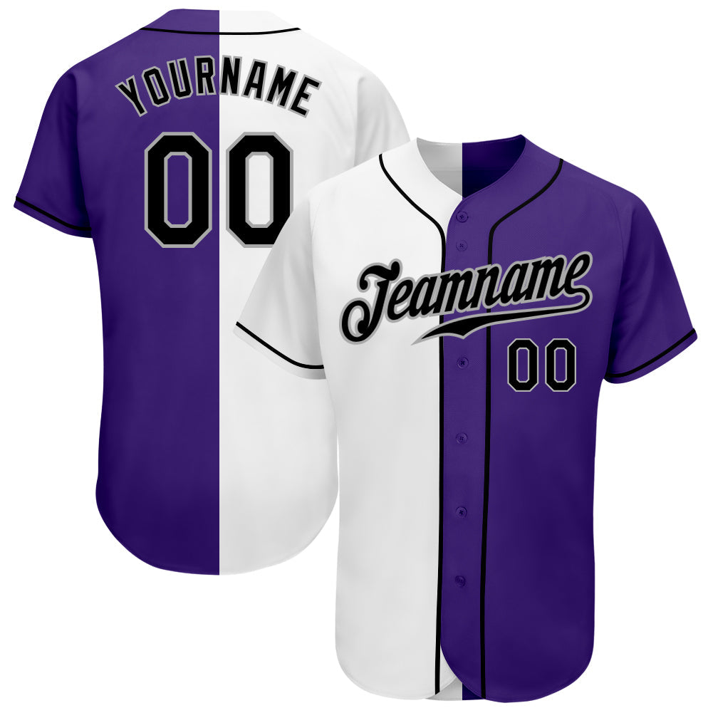 Custom White Black-Gray Authentic Split Fashion Baseball Jersey - Main View