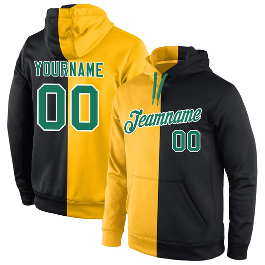 Custom Stitched Gold Kelly Green-Black Split Fashion Sports Pullover Sweatshirt Hoodie - Main View
