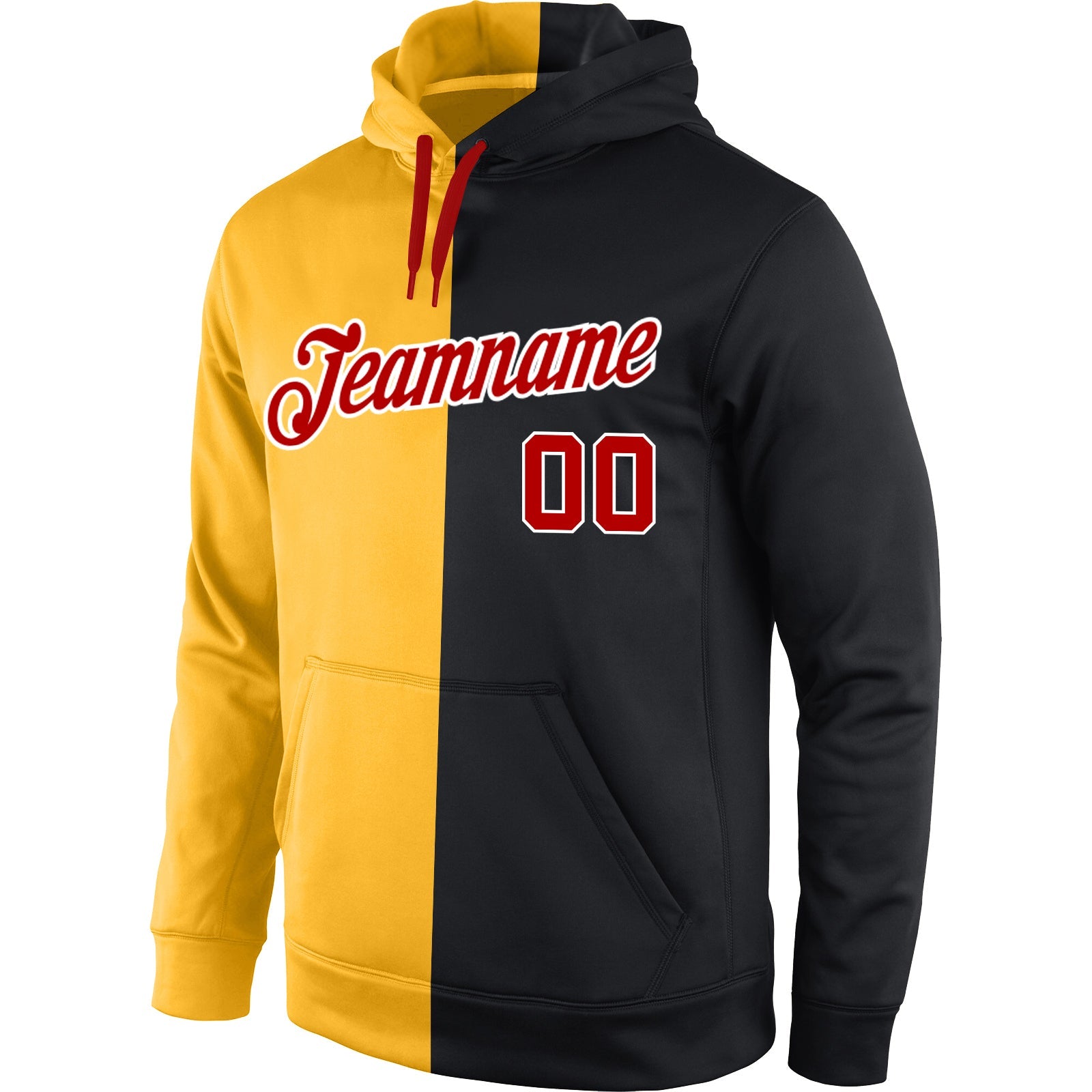 Custom Stitched Gold Red-Black Split Fashion Sports Pullover Sweatshirt Hoodie view 2