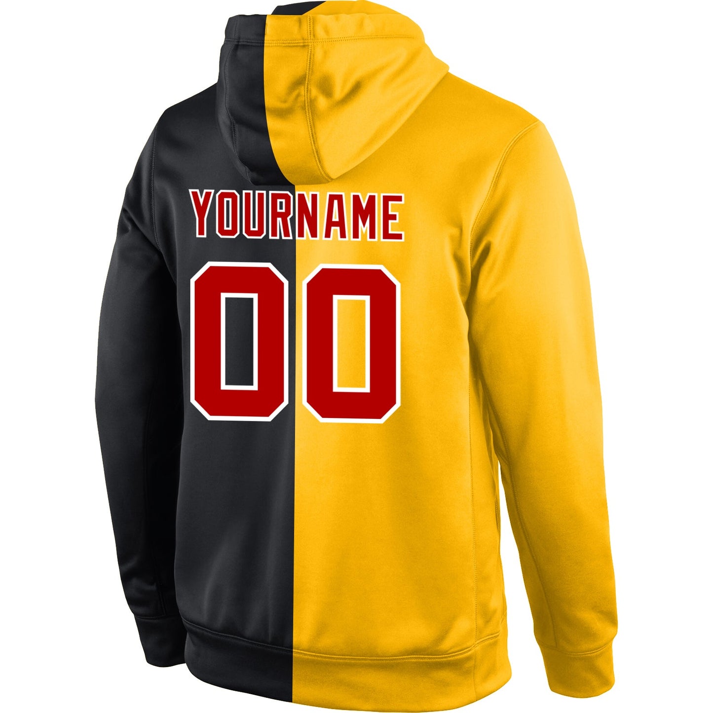 Custom Stitched Gold Red-Black Split Fashion Sports Pullover Sweatshirt Hoodie view 3