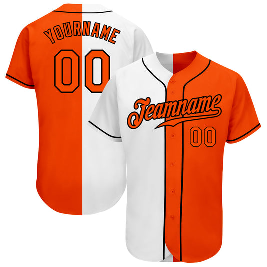 Custom White Orange-Black Authentic Split Fashion Baseball Jersey - Main View
