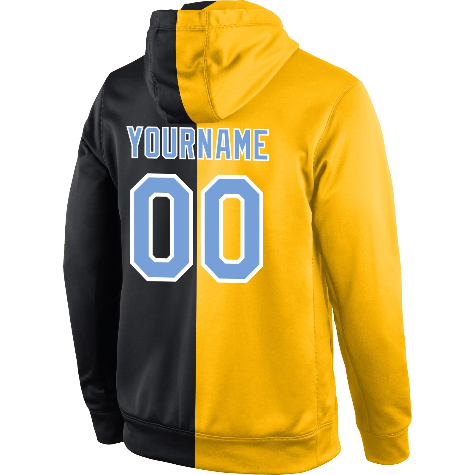 Custom Stitched Gold Light Blue-Black Split Fashion Sports Pullover Sweatshirt Hoodie view 3