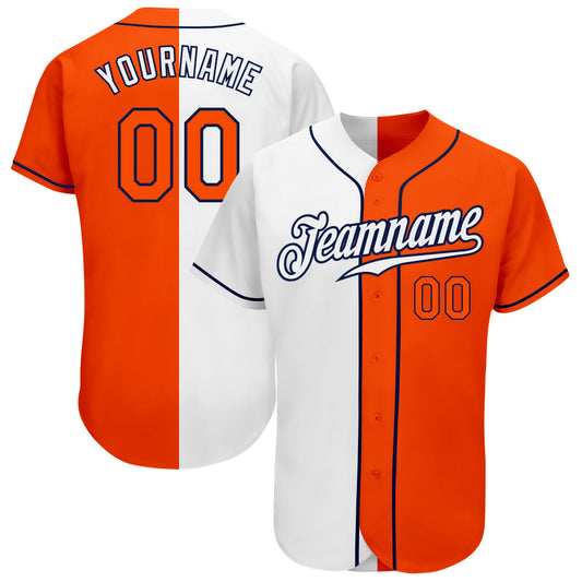 Custom White Orange-Navy Authentic Split Fashion Baseball Jersey - Main View