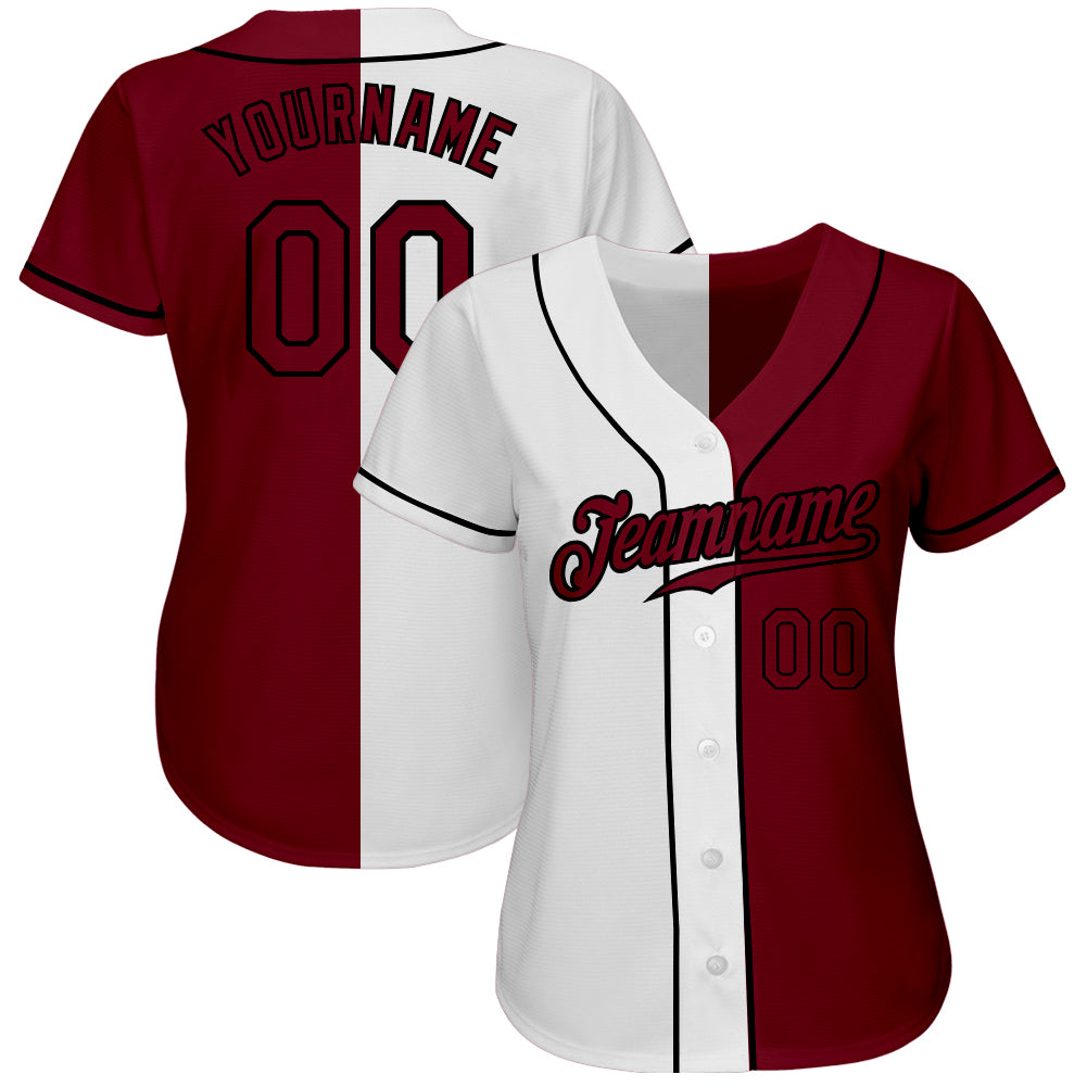 Custom White Crimson-Black Authentic Split Fashion Baseball Jersey view 2