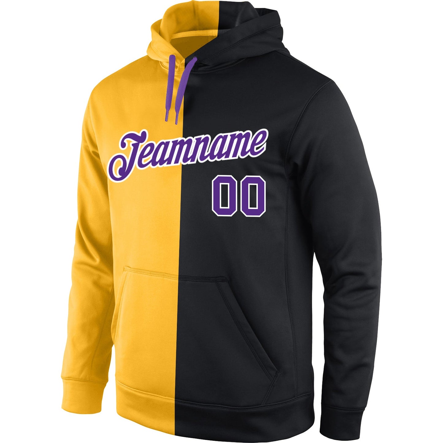 Custom Stitched Gold Purple-Black Split Fashion Sports Pullover Sweatshirt Hoodie view 2