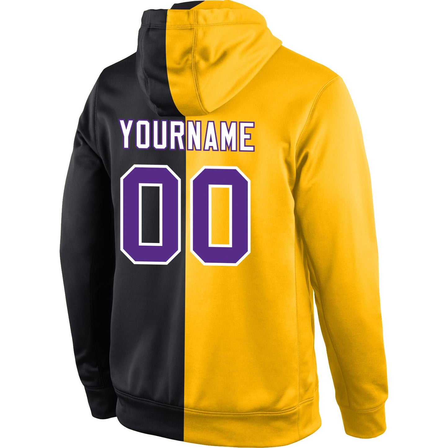 Custom Stitched Gold Purple-Black Split Fashion Sports Pullover Sweatshirt Hoodie view 3