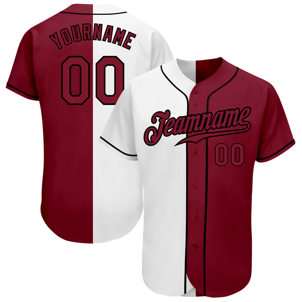 Custom White Crimson-Black Authentic Split Fashion Baseball Jersey - Main View