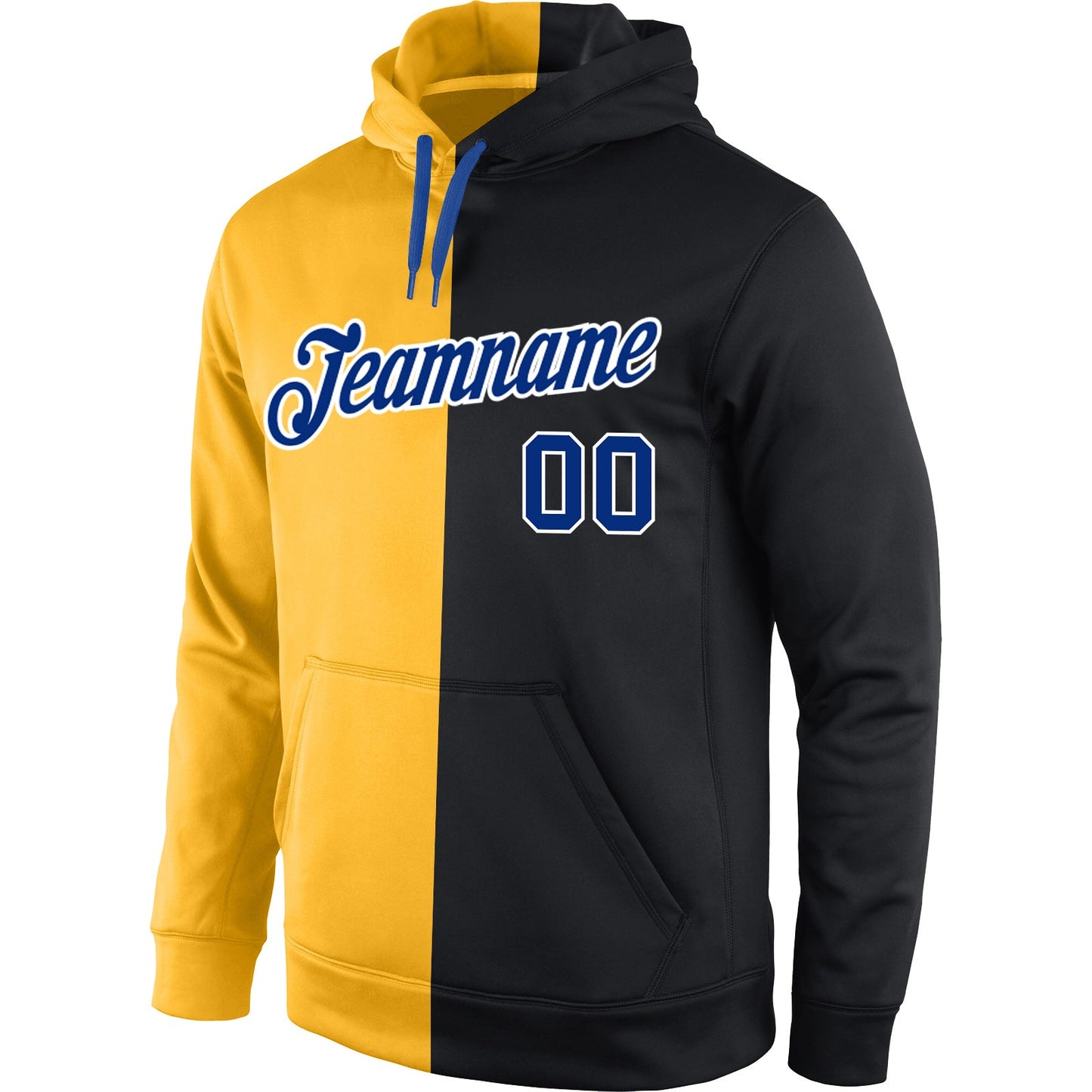 Custom Stitched Gold Royal-Black Split Fashion Sports Pullover Sweatshirt Hoodie view 2