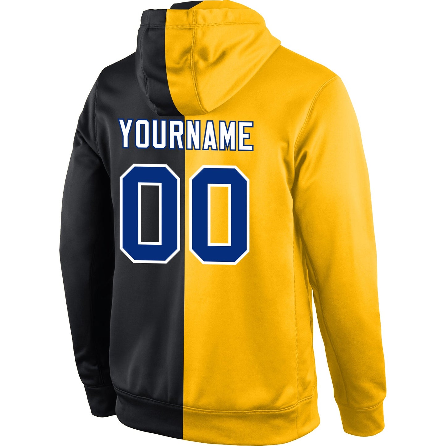 Custom Stitched Gold Royal-Black Split Fashion Sports Pullover Sweatshirt Hoodie view 3