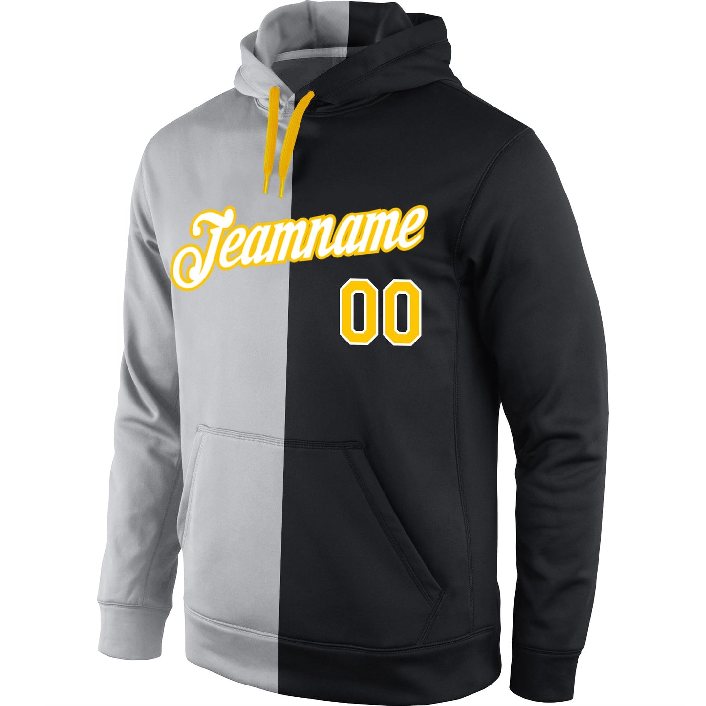 Custom Stitched Gray Gold-Black Split Fashion Sports Pullover Sweatshirt Hoodie view 2