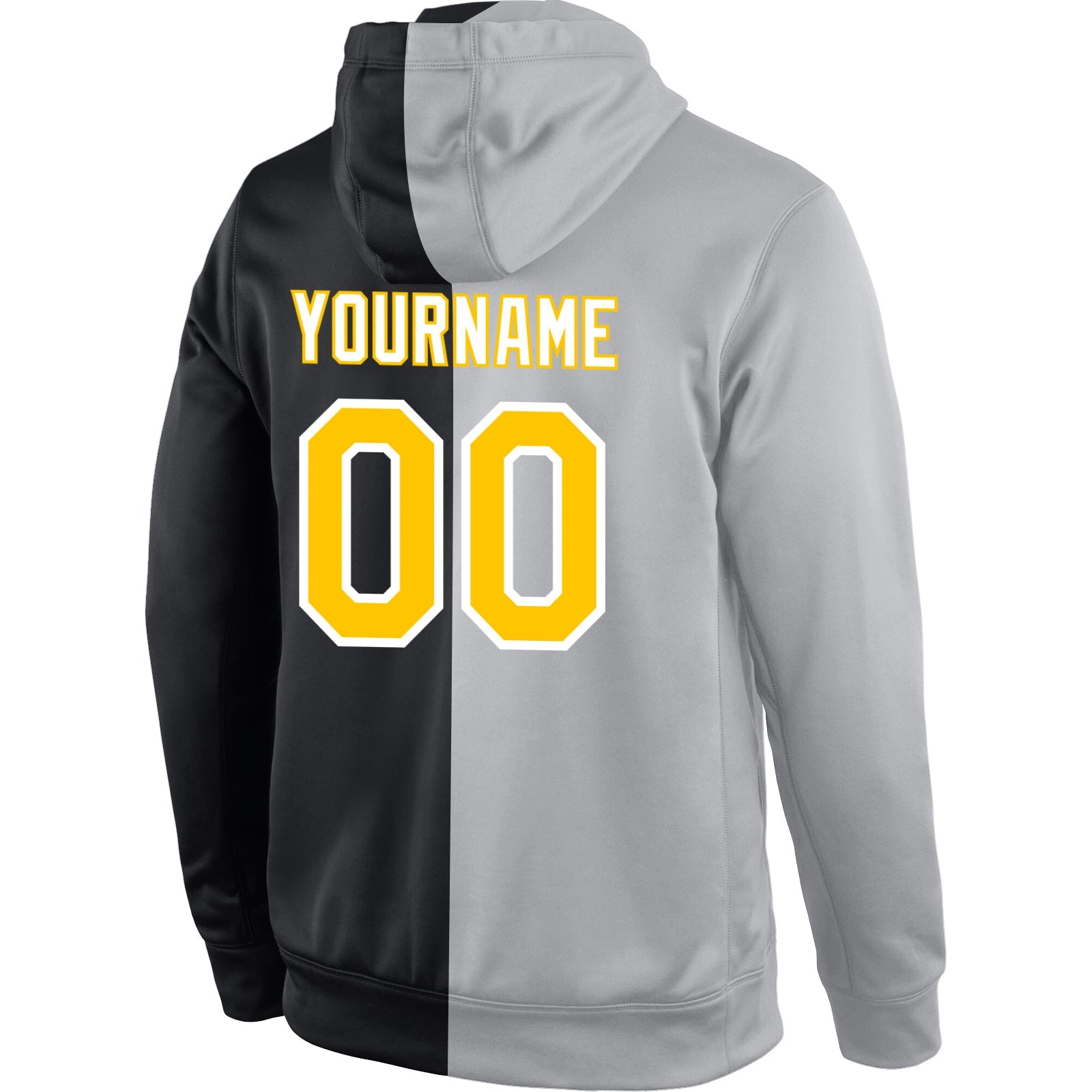 Custom Stitched Gray Gold-Black Split Fashion Sports Pullover Sweatshirt Hoodie view 3