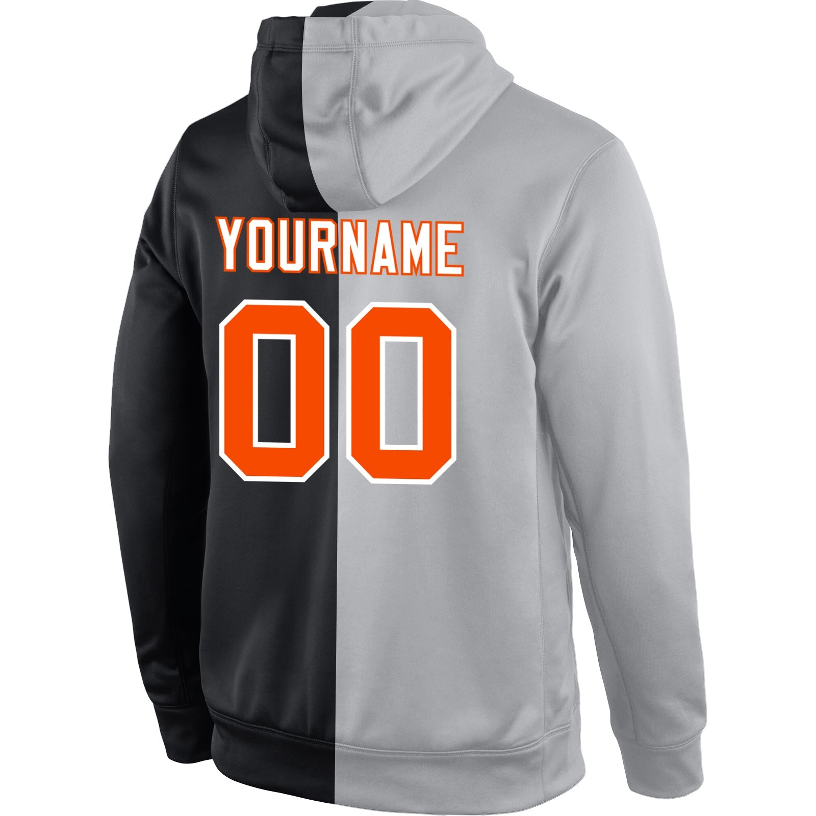 Custom Stitched Gray Orange-Black Split Fashion Sports Pullover Sweatshirt Hoodie view 3