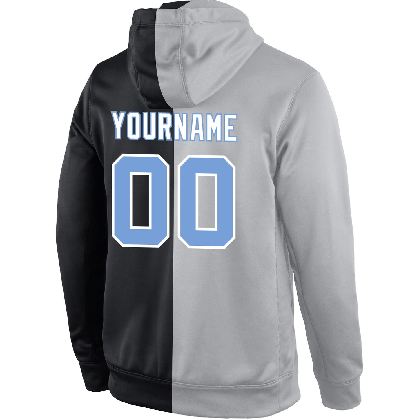 Custom Stitched Gray Light Blue-Black Split Fashion Sports Pullover Sweatshirt Hoodie view 3