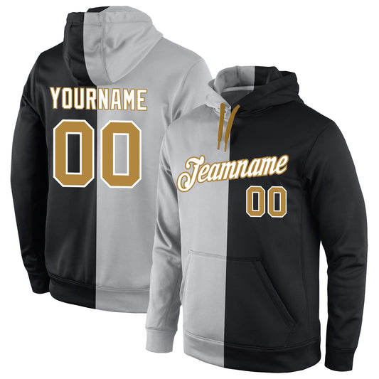 Custom Stitched Gray Old Gold-Black Split Fashion Sports Pullover Sweatshirt Hoodie - Main View