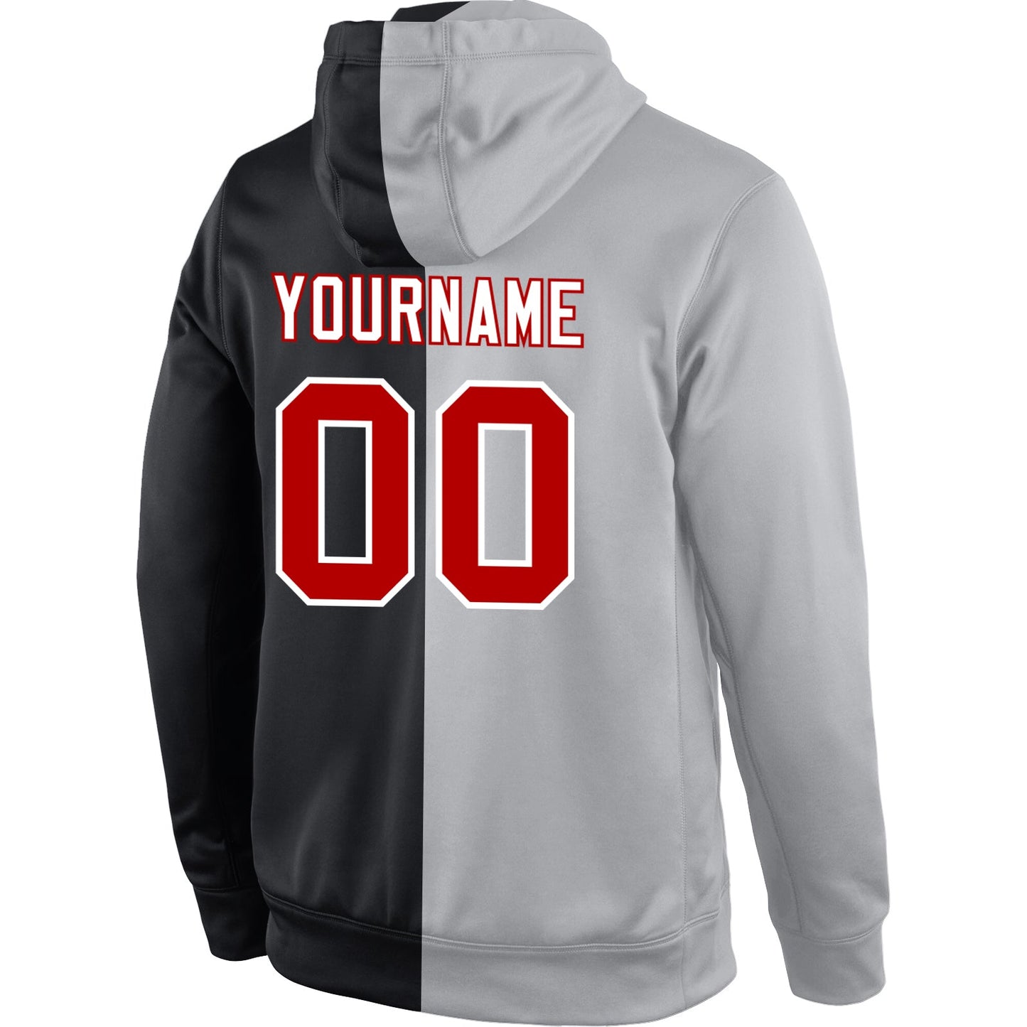 Custom Stitched Gray Red-Black Split Fashion Sports Pullover Sweatshirt Hoodie view 3