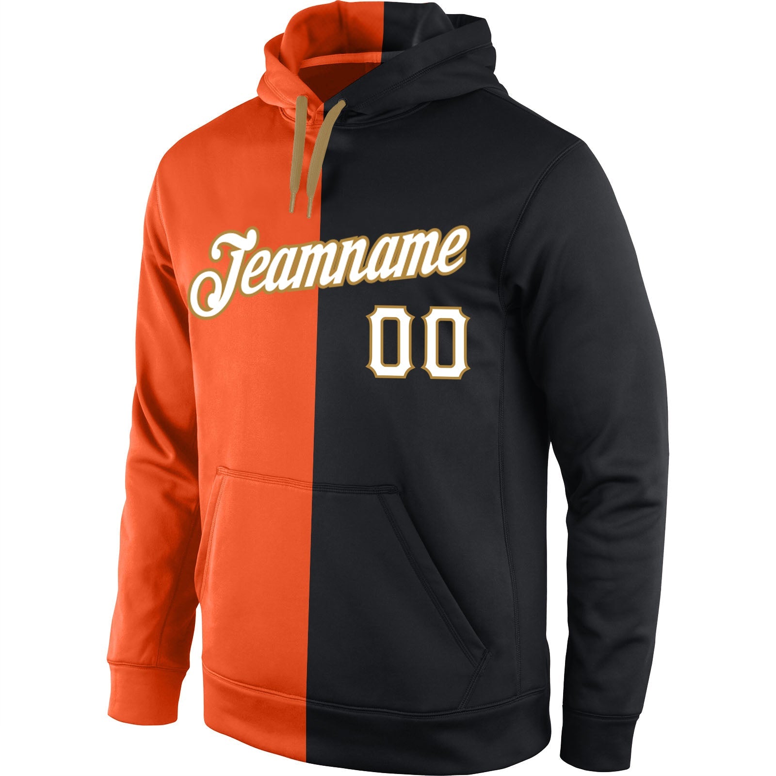 Custom Stitched Orange White-Black Split Fashion Sports Pullover Sweatshirt Hoodie view 2