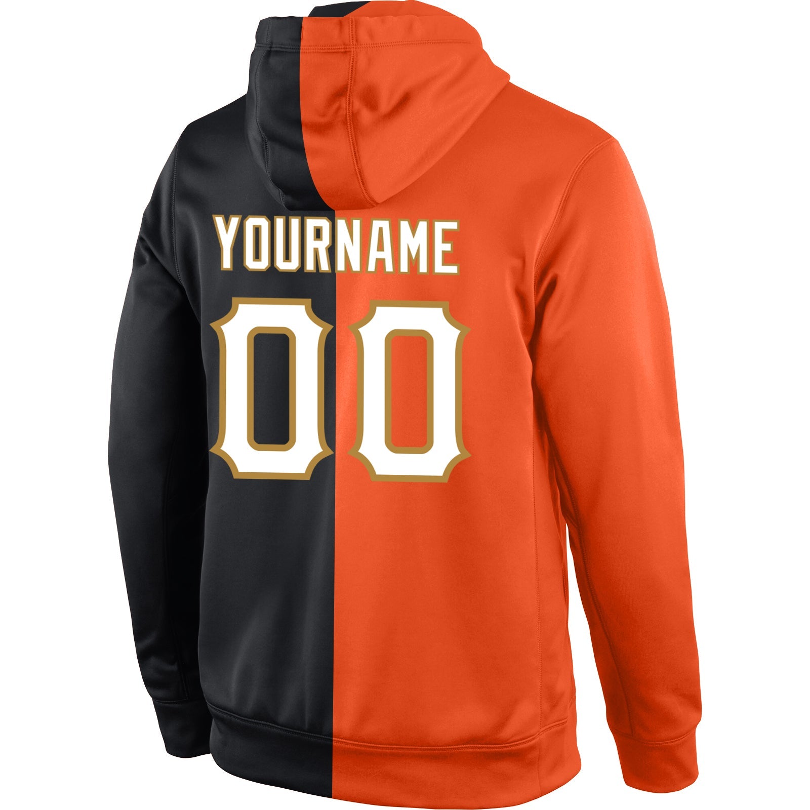 Custom Stitched Orange White-Black Split Fashion Sports Pullover Sweatshirt Hoodie view 3