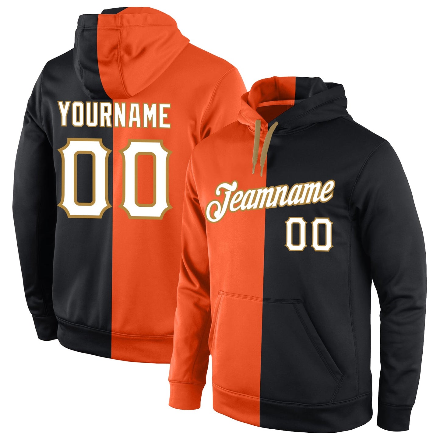 Custom Stitched Orange White-Black Split Fashion Sports Pullover Sweatshirt Hoodie - Main View