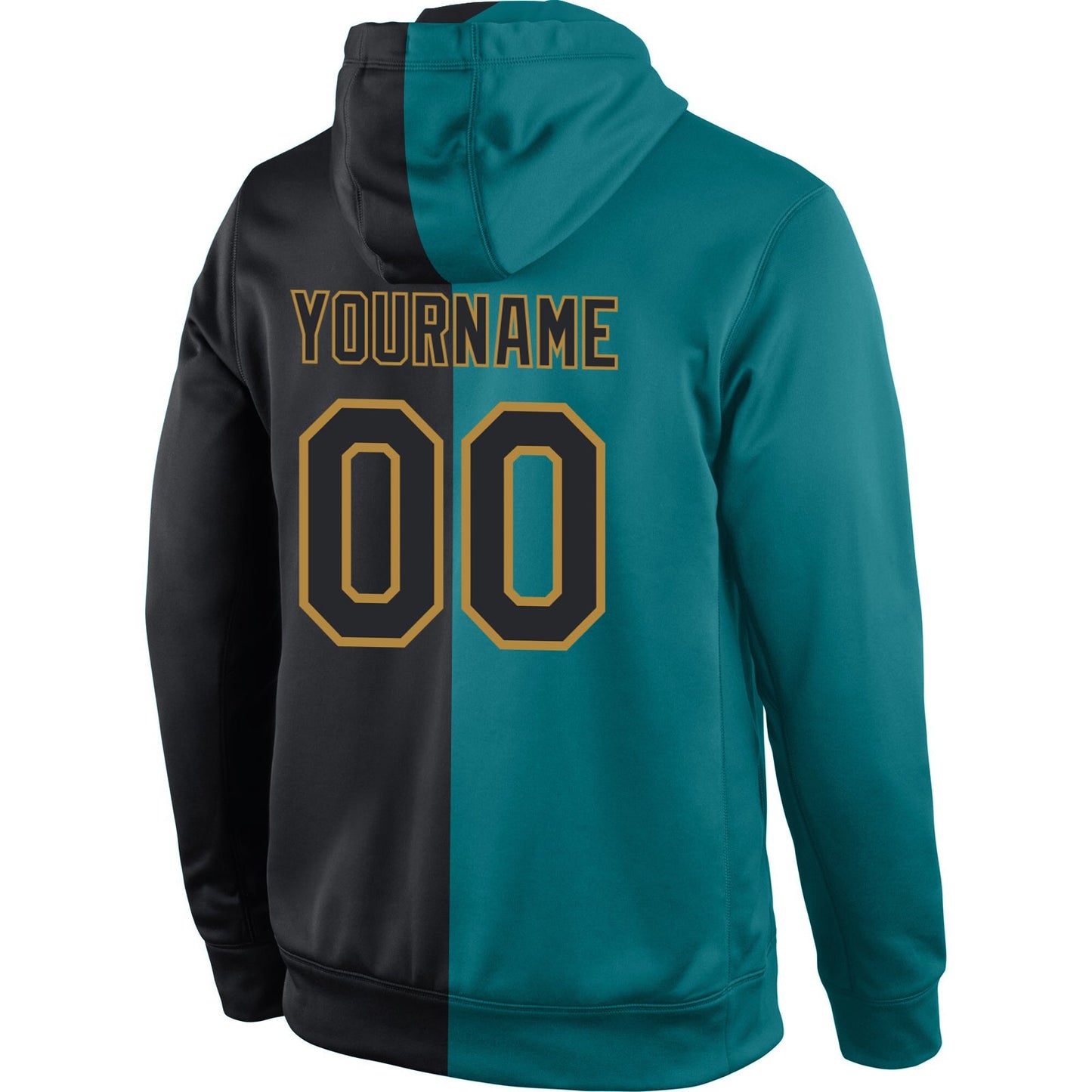 Custom Stitched Aqua Black-Old Gold Split Fashion Sports Pullover Sweatshirt Hoodie view 3
