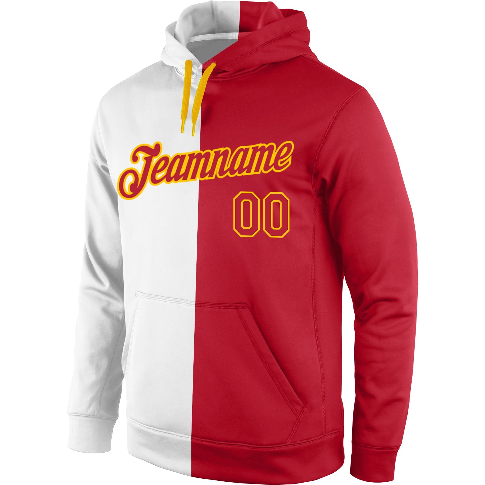 Custom Stitched White Red-Gold Split Fashion Sports Pullover Sweatshirt Hoodie view 2