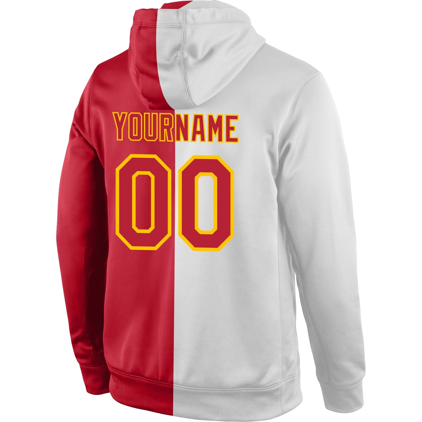 Custom Stitched White Red-Gold Split Fashion Sports Pullover Sweatshirt Hoodie view 3